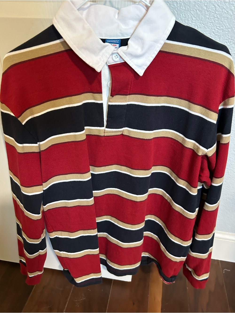 Old Navy Striped Rugby Polo - Red, Black & Tan